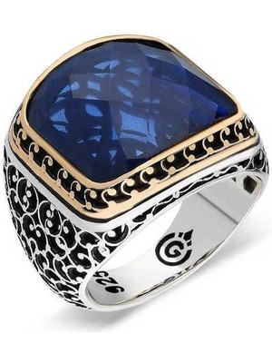 Fumeyabi Gümüş Parlament Mavisi Zirkon Taşlı Erkek Yüzük