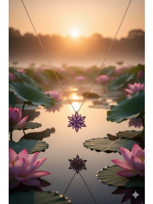 925 Ayar Papatya Silver Işıklı Kutuda Lotus Çiçeği Kolye.rose.gold.rodaj
