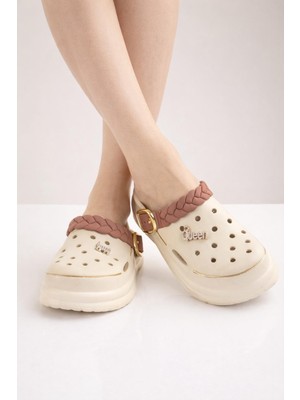 ModaOnn Kadın Örgü Tokalı Bantlı Sabo Terlik