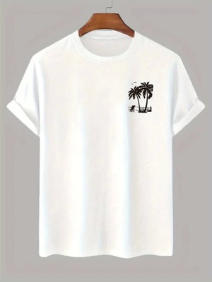 ModaSize Baskılı Oversize Bisiklet Yaka T-Shirt - Beyaz