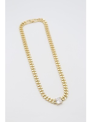 Nora VIP14 K Zarif Kare Taşlı Kalın Zincir Kolye Gold