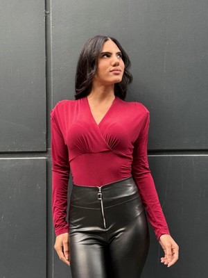 Qutta Kadın Kruvaze Yaka Vatkalı Bluz