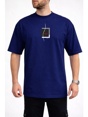 Caddekombin Erkek Forever Yazı Baskılı Bisiklet Yaka Lacivert T-Shirt