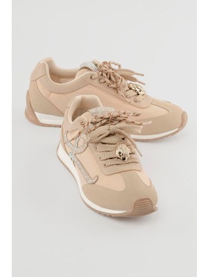 Mubiano Kadın Anorak Sneaker Süet Detaylı Kuş Aksesuarlı Bağcıklı Spor Ayakkabı Aquila Bej