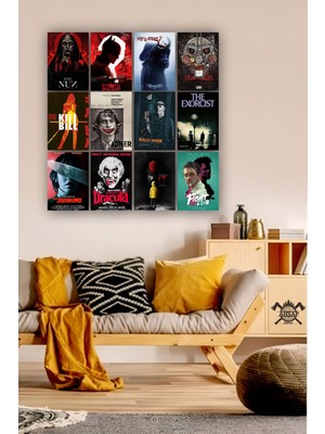 Pi Dekorasyon 12 Parça Film Afiş Poster Resimleri Çerçeve Görünümlü Mdf Tablo Duvar Süsü Hediyelik Eşya Yeni