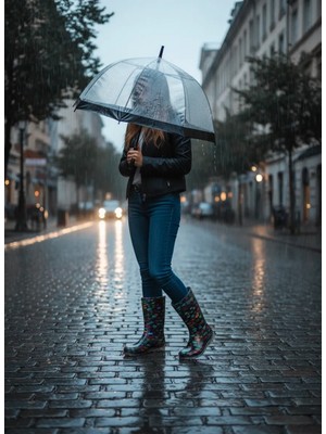 Belix Bahçe ve Yağmur Çiçek Desenli Kadın Çizmesi 36-40 Yeşil