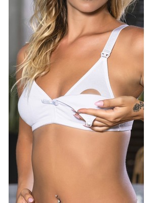 İlkyaz Fashion Ieg™ Beyaz Anne Için Konforlu Emzirme Sütyeni,pamuklutelsiz,süngersiz, Mom Bra