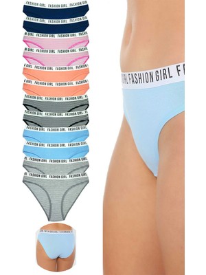 İlkyaz Fashion Ieg™ 12 Adet Beli Yazılı Lastik Pamuk Kadın Külot