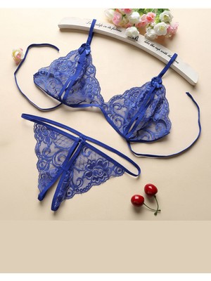 İlkyaz Fashion Ieg™ Kadın Mavi Dantelli Sütyen Külot Takımı