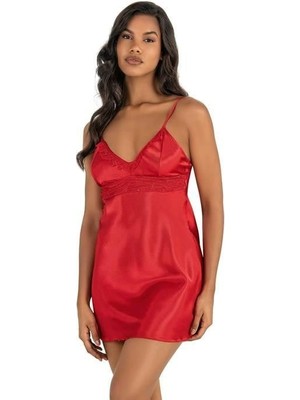 İlkyaz Fashion Ieg™ Kırmızı Kısa Saten Gecelik