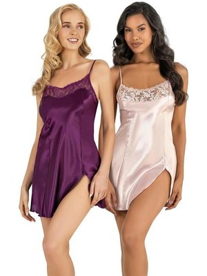 İlkyaz Fashion Ieg™ Mor Kısa Saten Gecelik 8217