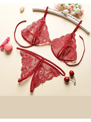 İlkyaz Fashion Ieg™ Kadın Bordo Dantelli Sütyen Külot Takımı