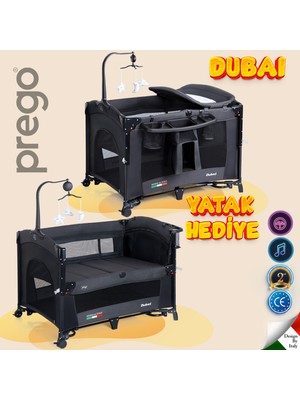 Prego Dubai 10in1 Anne Yanı Park Yatak Oyun Parkı Sallanır Beşik Yana Açılır Kolay Katlanır +Yatak Hediye