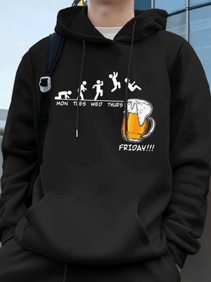 Cuma Bira Sevgilisi Komik Baskılı Erkek Kazak Kış Polar Sıcak Hoodies Kore Gevşek Cep Kazakla