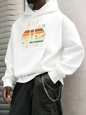 Şimdiye Kadarki En Iyi Kedi Babası Kediler Baskılı Erkek Kapüşonlu Ceket Cepli Polar Uzun Kol