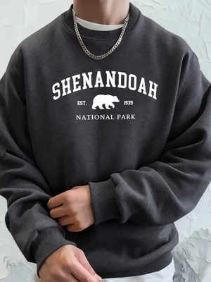 Senandah Ulusal Parkı Ayı Baskılar Hoodie Erkekler Sıcak Cep Kapşonlu Kazak Polar Temelleri T