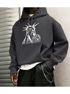 Özgürlük Heykeli Desenli S-2xl Erkekler Için Hip Hop Sonbahar Sweatshirtleri Cepli Polar Üstl