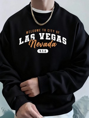 Las Vegas'e Hoş Geldiniz Nevada Baskılı Erkek Sweatshirtleri Kışlık Polar Sıcak Kapüşonlu Üst