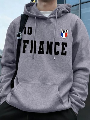 Fransa Bayrağı Mektup Baskı Hoodie Erkek Kış Polar Sıcak Kazaklar Koşu Cep Kazak Sportif Gevş