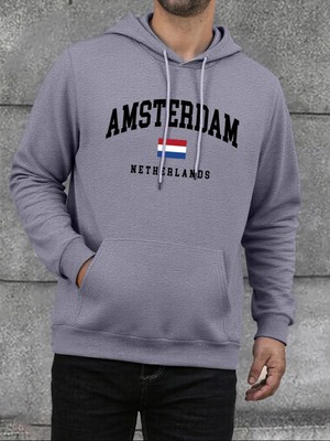 Amsterdam Hollanda Bayrağı Baskı Erkek Kapüşonlular Moda Rahat Kapşonlu Polar Gevşek Hoody Yü
