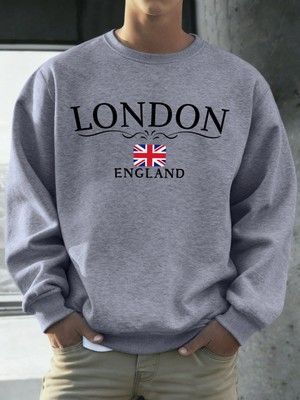 Londra Ingiltere Bayrağı Baskı Kazak Erkekler Için Sonbahar Gevşek Gündelik Giyim Hipster Yum