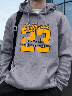 Kaliforniya 23 Mektup Baskı Hoodie Erkek Kış Polar Sıcak Kazak Koşu Cep Kazak Sportif Gevşek