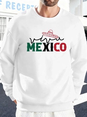 Meksika Yaratıcı Harf Baskılı Günlük Sokak Giyimi Erkek Polar Yüksek Bel Sweatshirt Spor Bisi