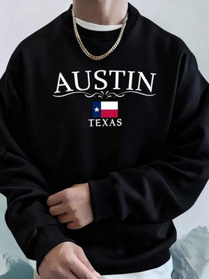 Austin Texas Mektup Baskılı Unisex Cepli Giysiler Basit Spor Sweatshirtler Polar Sonbahar Kap