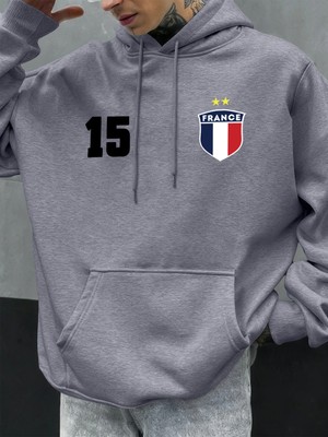 Numarası 15 Fransa Baskı Erkekler Hoodie Vintage Sonbahar Streetwear Rahat Gevşek Hoody Polar