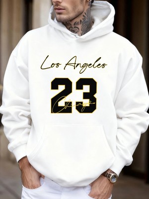 Los Angeles Chicago Numara 23 Baskı Polar Sonbahar Kapşonlu Erkek Günlük Cepli Spor Giysileri