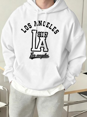 Los Angeles Mektup Baskılı Kapüşonlu Üstler Erkek Polar Sokak Modası Sweatshirtleri Sonbahar