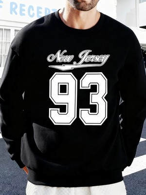 New York Art 93 Mektup Baskı Erkek Moda Kazak Rahat Yumuşak Kazak Polar Spor Sokak Şıklığı So