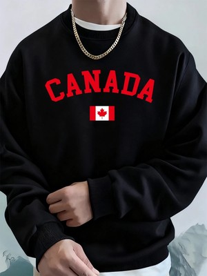 Kanada Baskılı Bayraklı Erkek Kapüşonlu Üstleri Sonbahar Bol Sweatshirt Hip Hop Yuvarlak Yaka