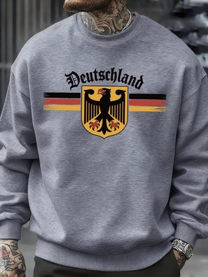 Almanya Ulusal Amblemi Baskılı Kazak Erkekler Sonbahar Hip Hop Kazaklar Bisiklet Yaka Polar Ü