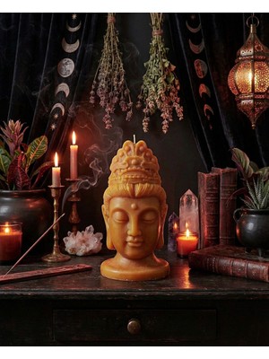 Raw Home Turuncu Buda Figürlü Dekoratif Mum – Mandalina Kokulu %100 Soya Wax El Yapımı Spiritüel Tasarım Mum