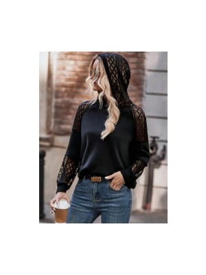 Kadın Uzun Kollu Dantelli Kapşonlu Viskon Iki Iplik Bluz