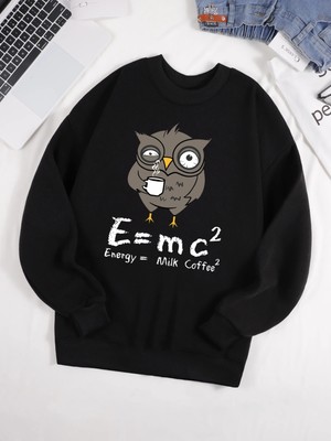 Baykuş Içme Kahve ve Geç Kalma Desen Erkek Kazak Sonbahar 0-Boyun Kazak Hip Hop Giysileri Uni