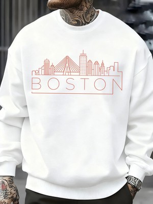 Boston City Line Baskılar Erkekler Kazak Sonbahar Hip Hop Moda Kazaklar Rahat Tişörtü Rahat P