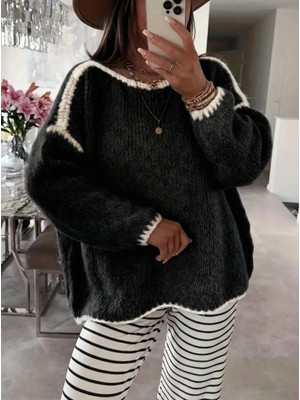 Kadın Uzun Kollu Kayık Yaka Triko Bluz