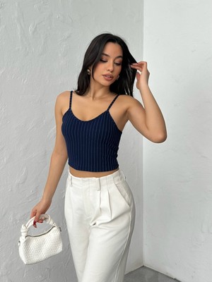 Qutta Kadın Ip Askılı Ottoman Kumaş Crop Bluz