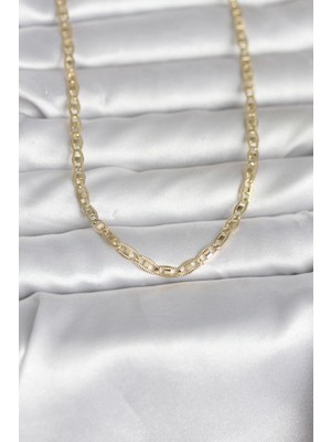 Nacario cm 14K Gold Renk Lazer Kesim Zincirli Model 60 cm Kadın Kolye