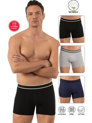 Özkan Underwear Özkan 11226 3'lü Paket Erkek %95 Pamuklu Likralı Süprem Kumaş Karışık Renk Esnek Rahat Boxer Şort