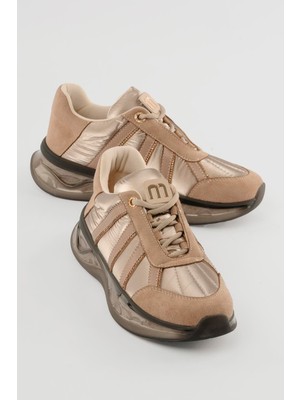 Mubiano Kadın Süet Sneaker Anorak Detaylı Taşlı Spor Ayakkabı Neriel Vizon
