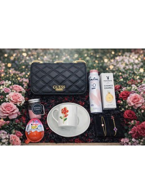 OEM 14 Şubat Sevgililer Gününe Özel Çanta ve Gül Desenli Kahve Fincanı Detaylı Konsept Hediye Kutusu