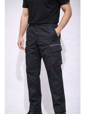 Kırmızı Detaylı Siyah Iş Pantolonu