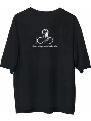 ModaSize Unisex Bisiklet Yaka Baskılı Oversize T-Shirt - Siyah