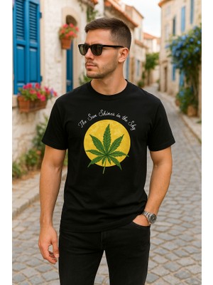 ModaSize Ön ve Arka Baskılı Oversize Bisiklet Yaka T-Shirt- Siyah