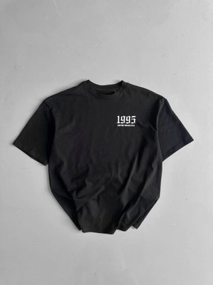 ModaSize Baskılı Oversize Bisiklet Yaka T-Shirt - Siyah