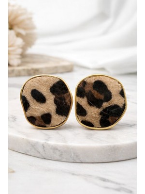 Vipfoni Asimetrik Leopar Çelik Kadın Küpe