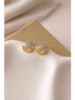 Nora Vıp 14K Altın Işıltılı Yıldız ve Güneş Işığı Detaylı Küpe Gold-Silver